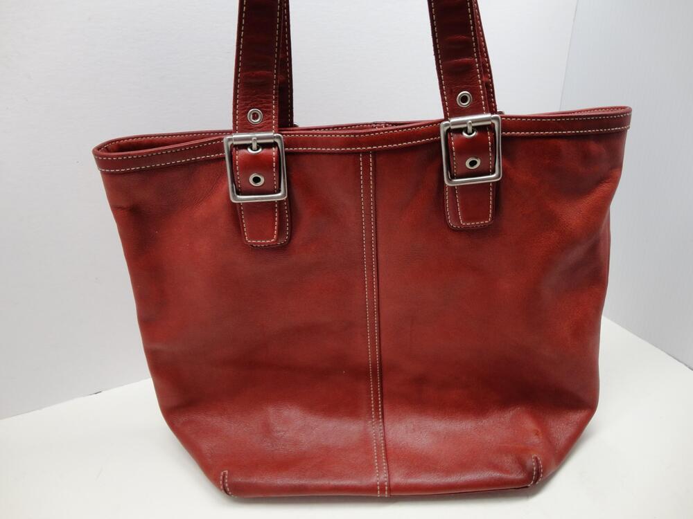 Coach Tote Bag Womens Large Red Leather Shoulder Purse Buckle G33-9573 Classic